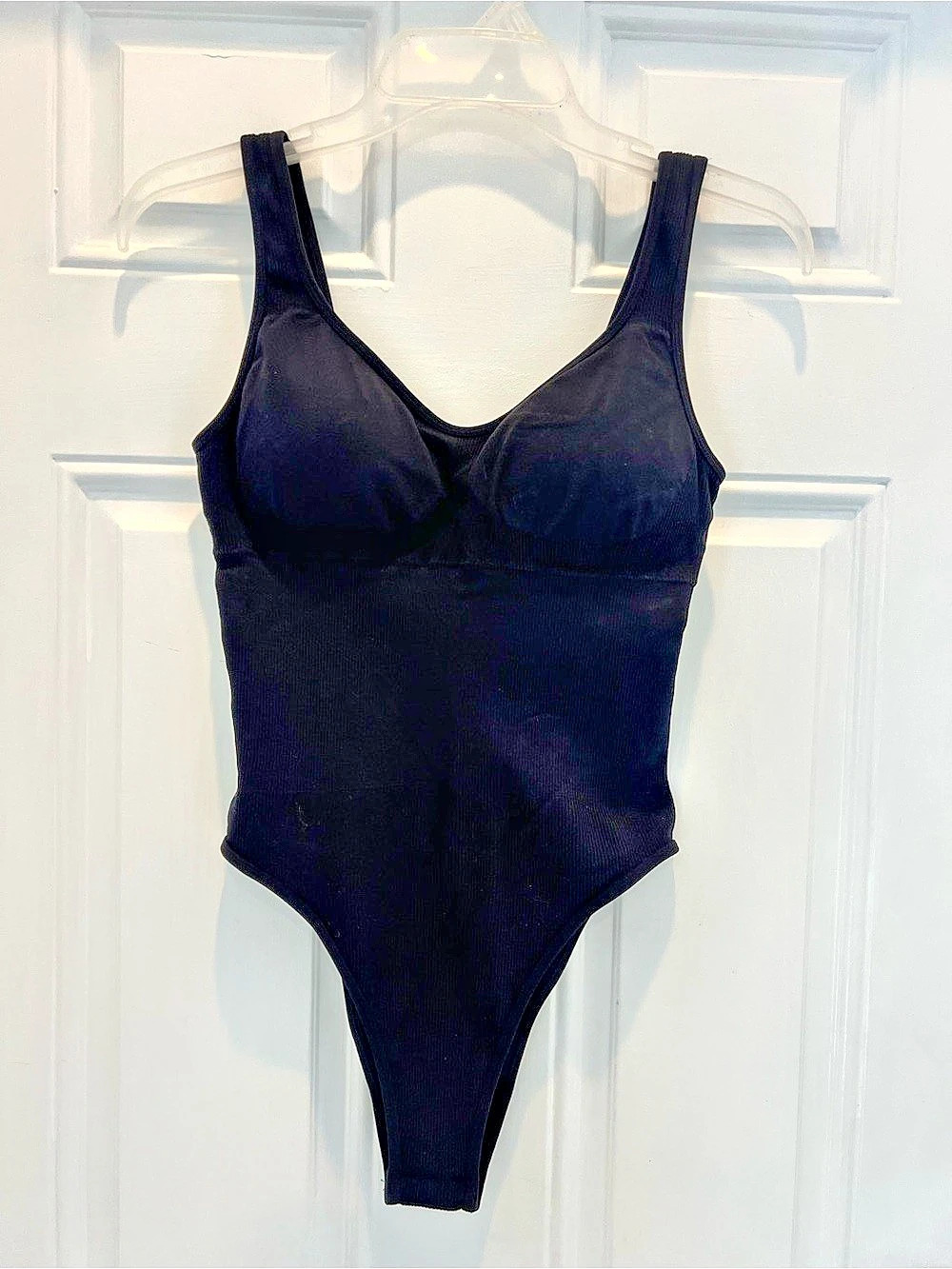 Black Scoop Neck Tank Bodysuit Leotard Women's Size S Casual Basic Padded #970